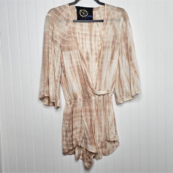 Blue Life Wild and Free Romper Size XS Sand Tie-Dye Rayon Beach Vacation Boho - Picture 2 of 8